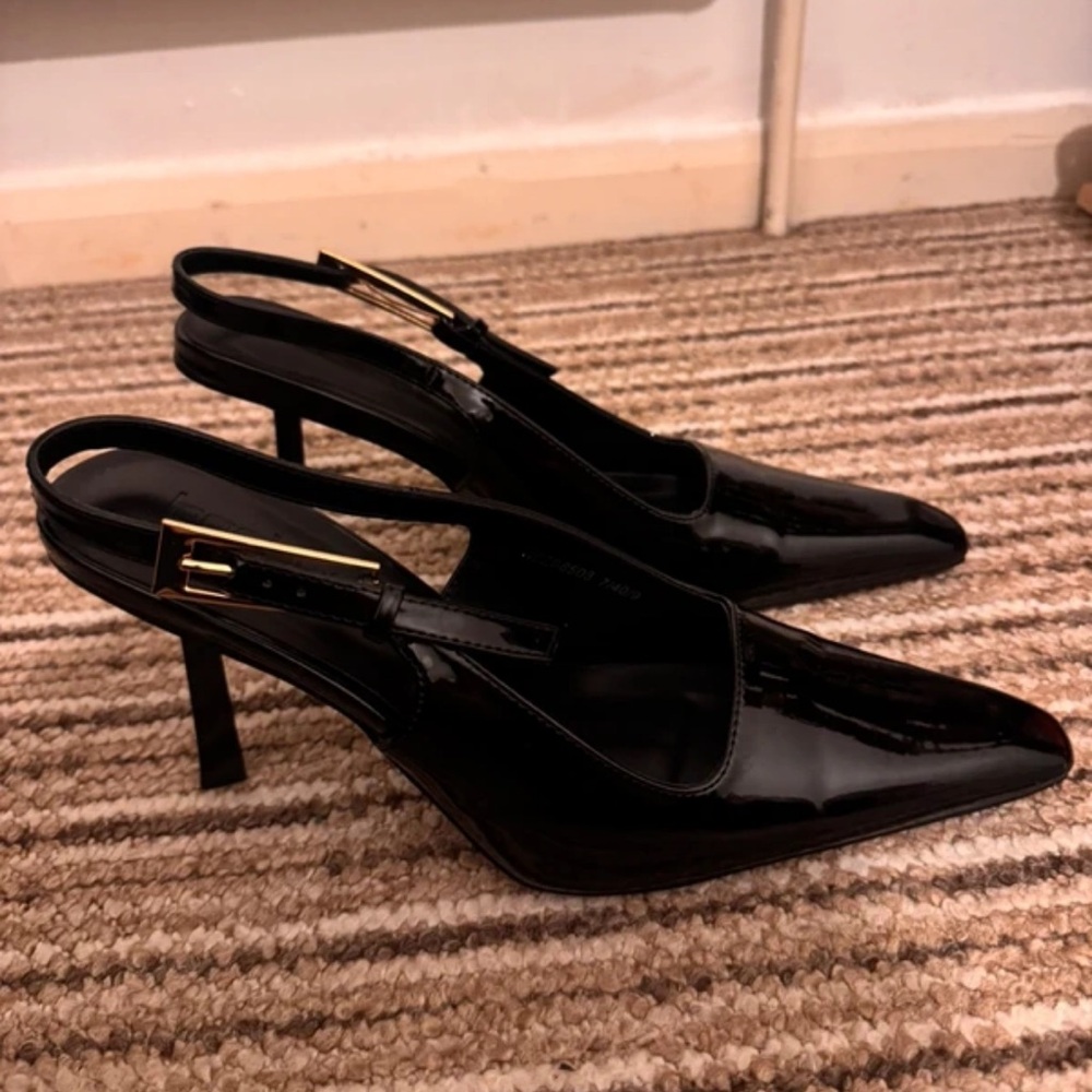 Boohoo Black Patent Slingback Heels